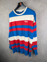 Fila Jumper Mens 2XL XXL Blue/Red Knitted Pullover Stripped Cotton
